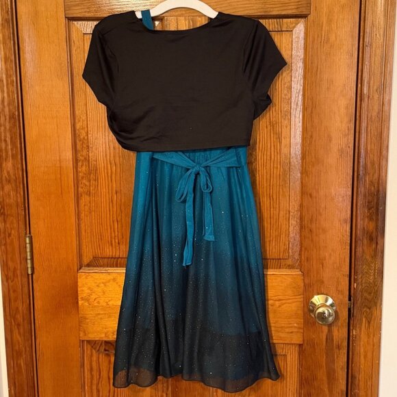 Sparkling Teal Ombre Dress with Black Shrug by Disorderly Kids - Size 12 - Picture 2 of 6